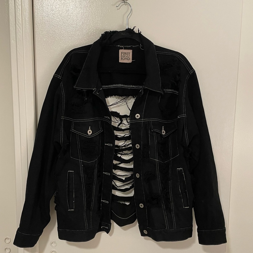 Furst Of A Kind Vintage Distressed Oversized Denim Jacket/Black/OS